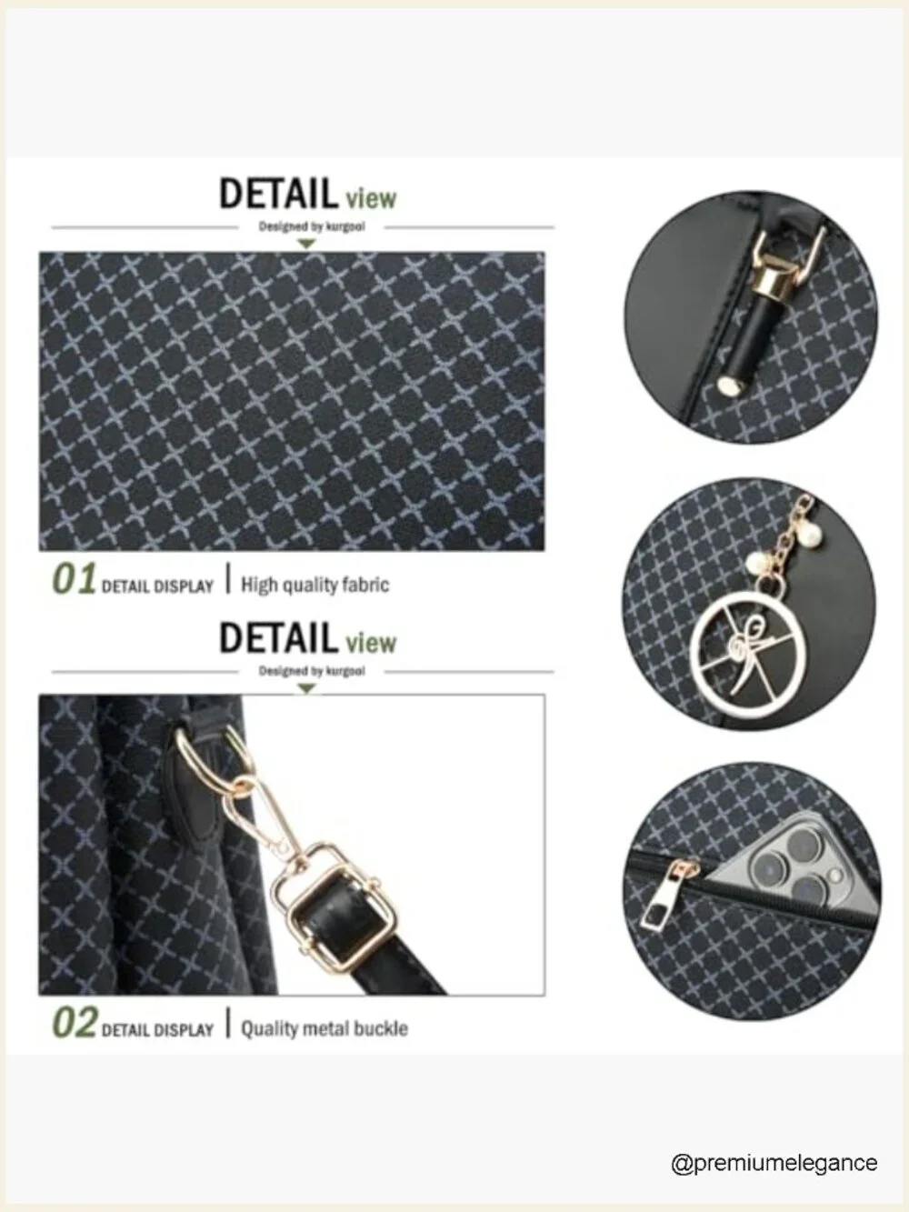 3-Zip Compartments Tote Satchel Shoulder Bag for Women